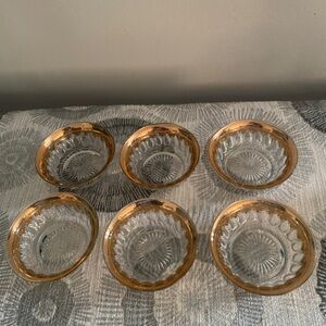 Source Unknown Clear Glass Dessert Bowls with Gold Rim - Set of 6
